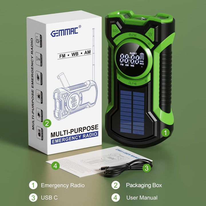 Solar Kurbel Notfall Radio mit Handkurbel, Gemmac 5000mAh Batterie Kurbelradio mit Bluetooth-Lautspr