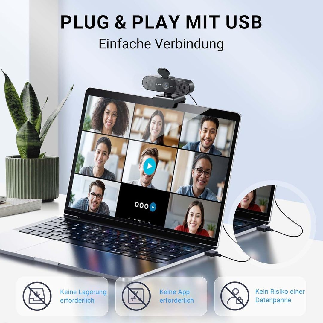 EMEET HD Webcam - C960 AF 1080P Webcam mit Objektivabdeckung & Dual Mikrofon, 360 ° Streaming Kamera