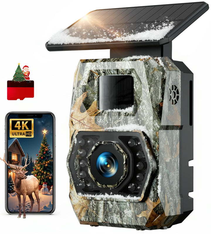 Wildkamera mit Handyübertragung App, 4K 60MP HD Solar WLAN Wildkamera, 5200mAH Akku, Wildtierkamera