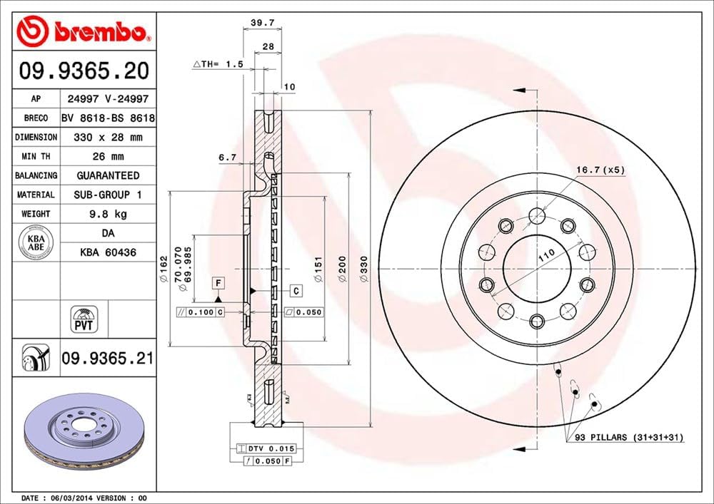 Brembo 09.9365.21 COATED DISC LINE Bremsscheibe - 1 Stück