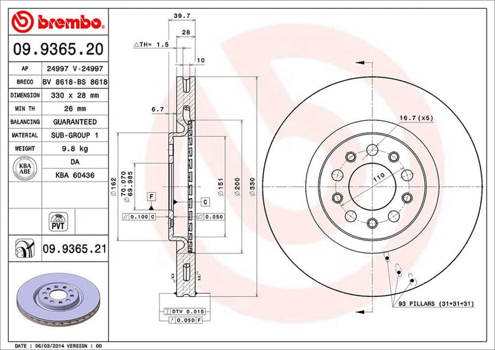 Brembo 09.9365.21 COATED DISC LINE Bremsscheibe - 1 Stück