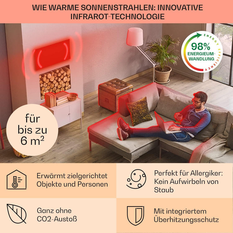 Klarstein Infrarotheizung mit Thermostat, 300 Watt Elektroheizung, Bild-Infrarotheizung zur Wandmont