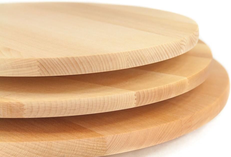 Wooden World Runder Pizzateller aus massivem Holz, Schneidebrett mit Griff, zum Servieren von Pizza,