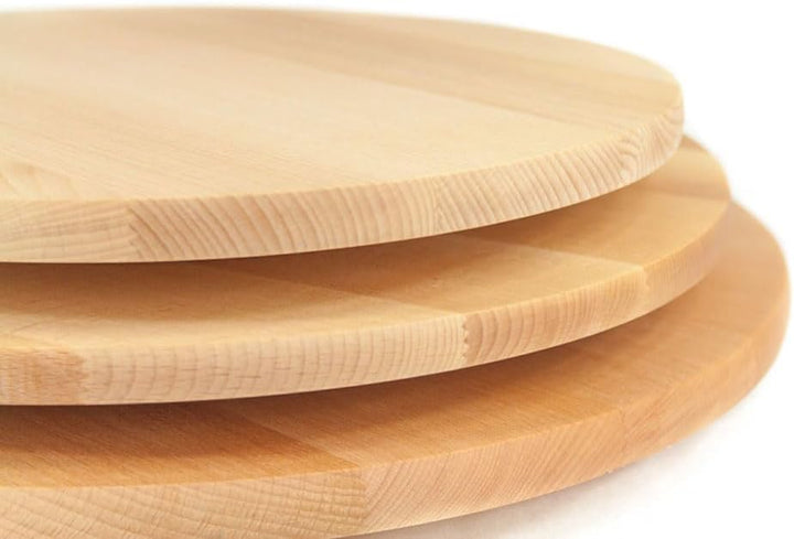 Wooden World Runder Pizzateller aus massivem Holz, Schneidebrett mit Griff, zum Servieren von Pizza,