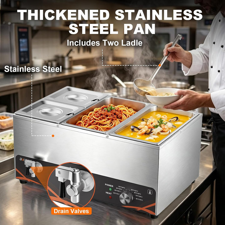 DULNICE Bain Marie Speisewärmer Elektrische Edelstahl 1500W 4 GN-Behältern Wasserbad mit Ablaufhahn,