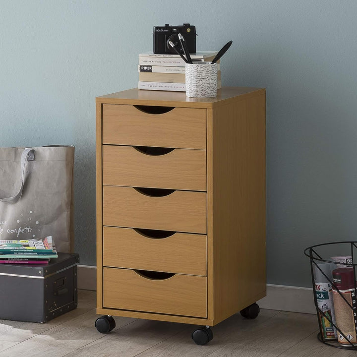 FineBuy Kinder Rollcontainer 33 x 64 x 38 cm Holz 5 Schubladen | Moderner Schubladencontainer mit Ro