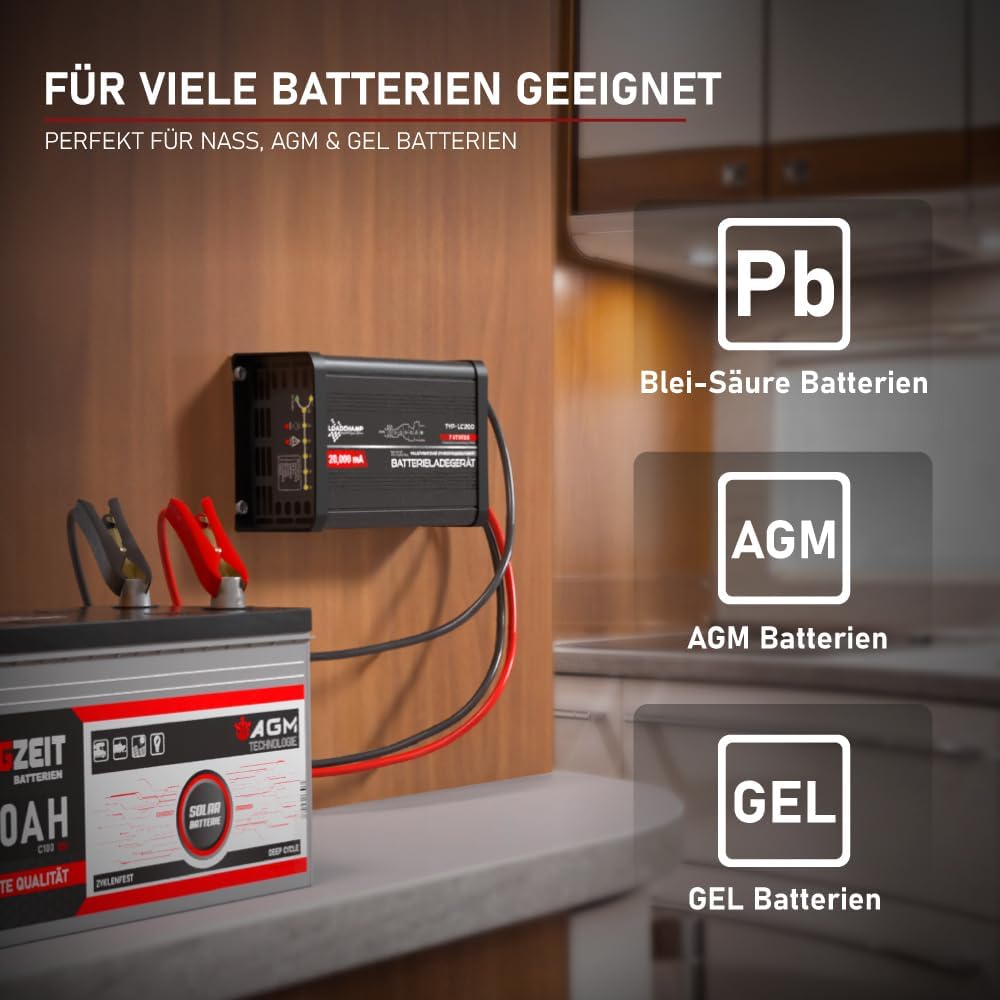 Loadchamp 20A automatisches Batterie Ladegerät AGM Gel Calcium Solar Akku LKW Batterie