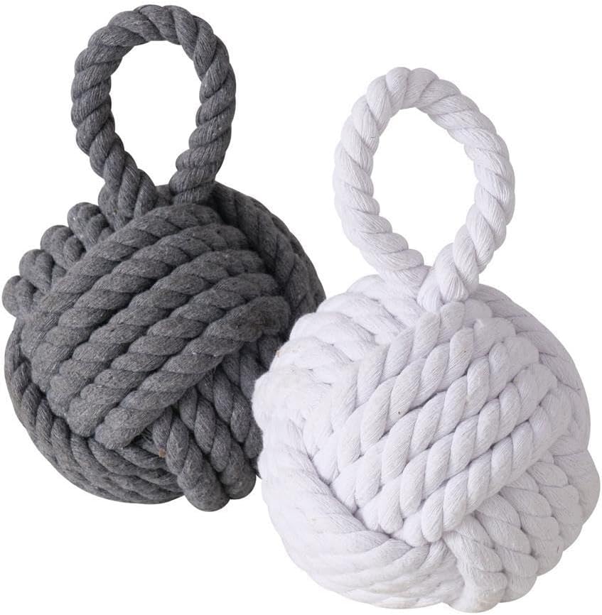 Boltze Türstopper Set Jute Knoten Natur Strick Kugel Stoff Boden 1,5 kg Gewicht mit praktischer Schl