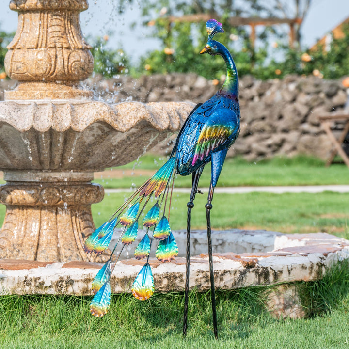 TERESA'S COLLECTIONS Gartendeko für draussen, 61cm grosse Gartenstatue, Pfau, aus Metall, Skulpturen