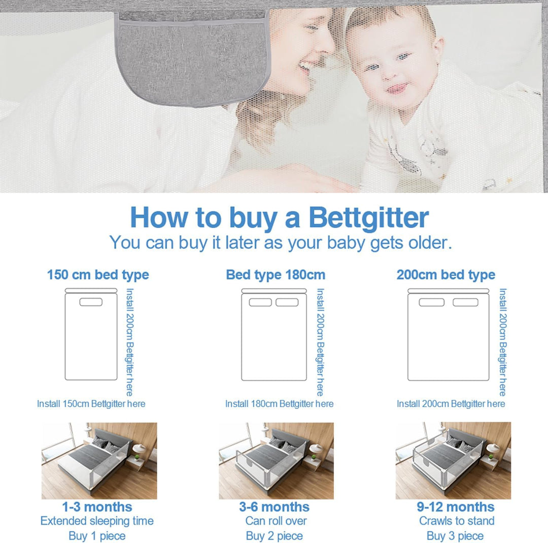 Ikodm Bettgitter Rausfallschutz 180cm Bettschutzgitter Kinderbettgitter, Kinderbettschutzgitter für