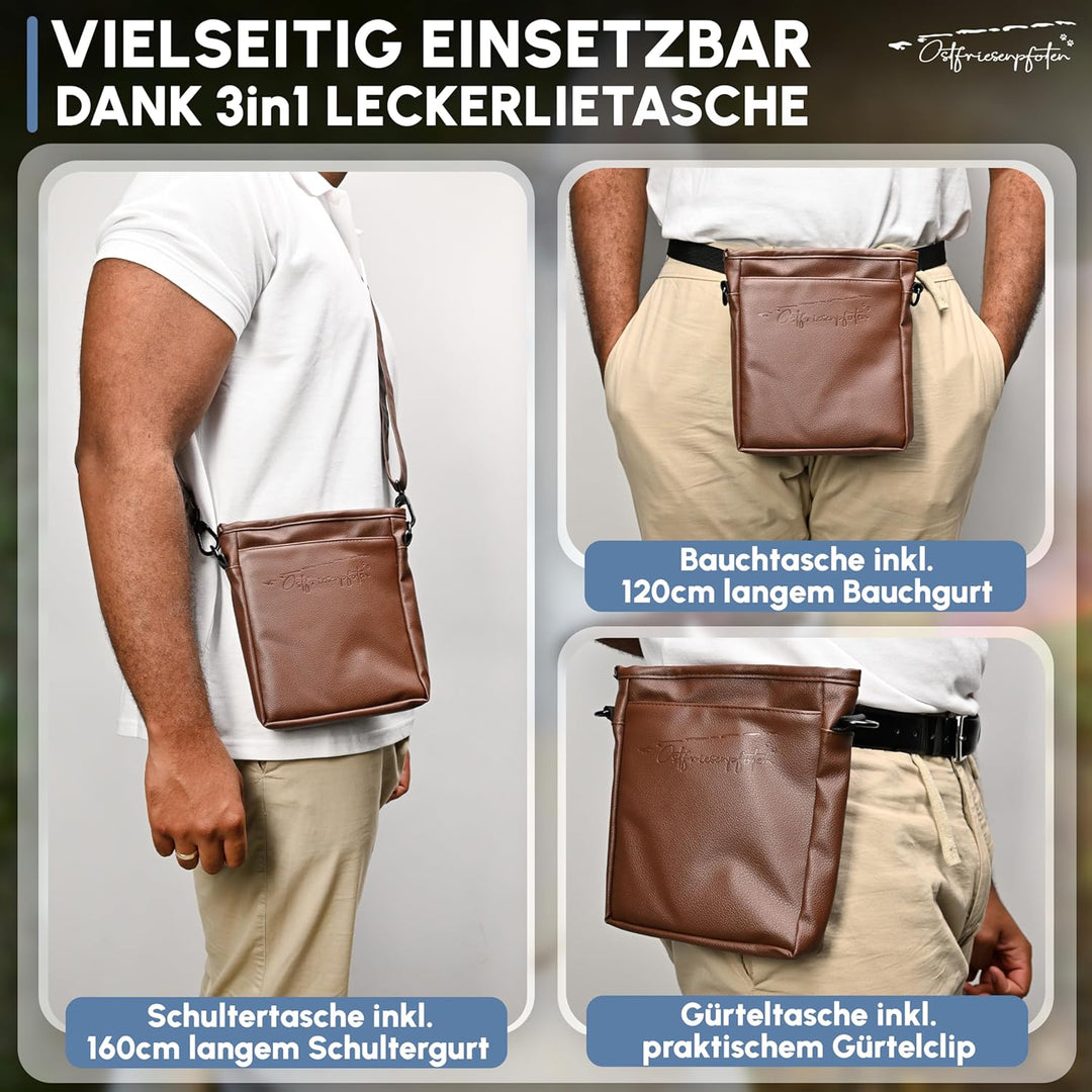Ostfriesenpfoten® Leckerlibeutel 'Frieda' für Hunde aus hochwertigem Kunstleder - Dunkelbraun Grösse