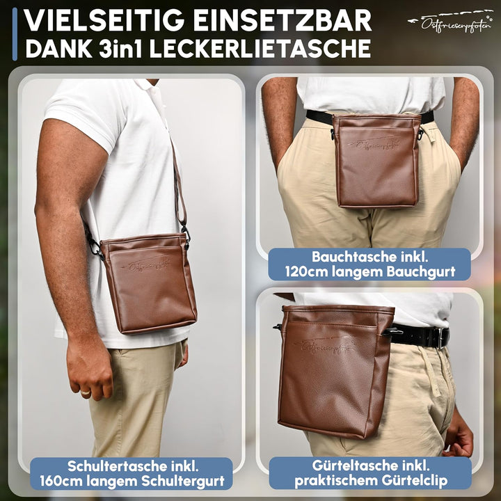 Ostfriesenpfoten® Leckerlibeutel 'Frieda' für Hunde aus hochwertigem Kunstleder - Dunkelbraun Grösse