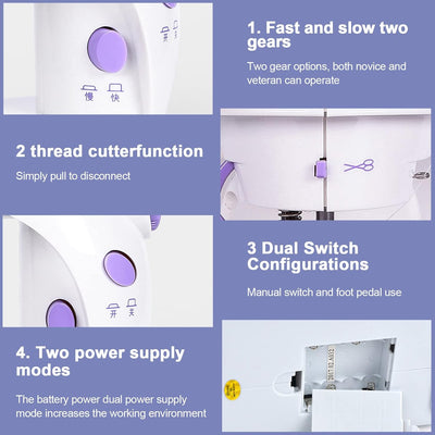 LetCart 202A Nähmaschine, Haushalt Mini Elektrische Nähmaschine Doppelfaden 2-Gang-Nähmaschine mit P