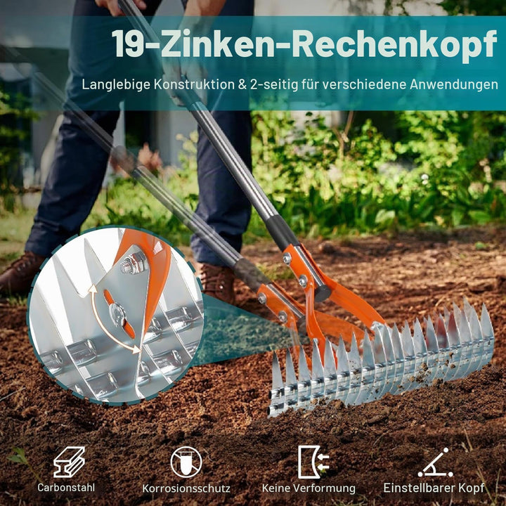 Gartenrechen Vertikutier-Rechen für den Rasen, mit Verstellbarem Stiel, Robuster Rasenrechen Rasenpf