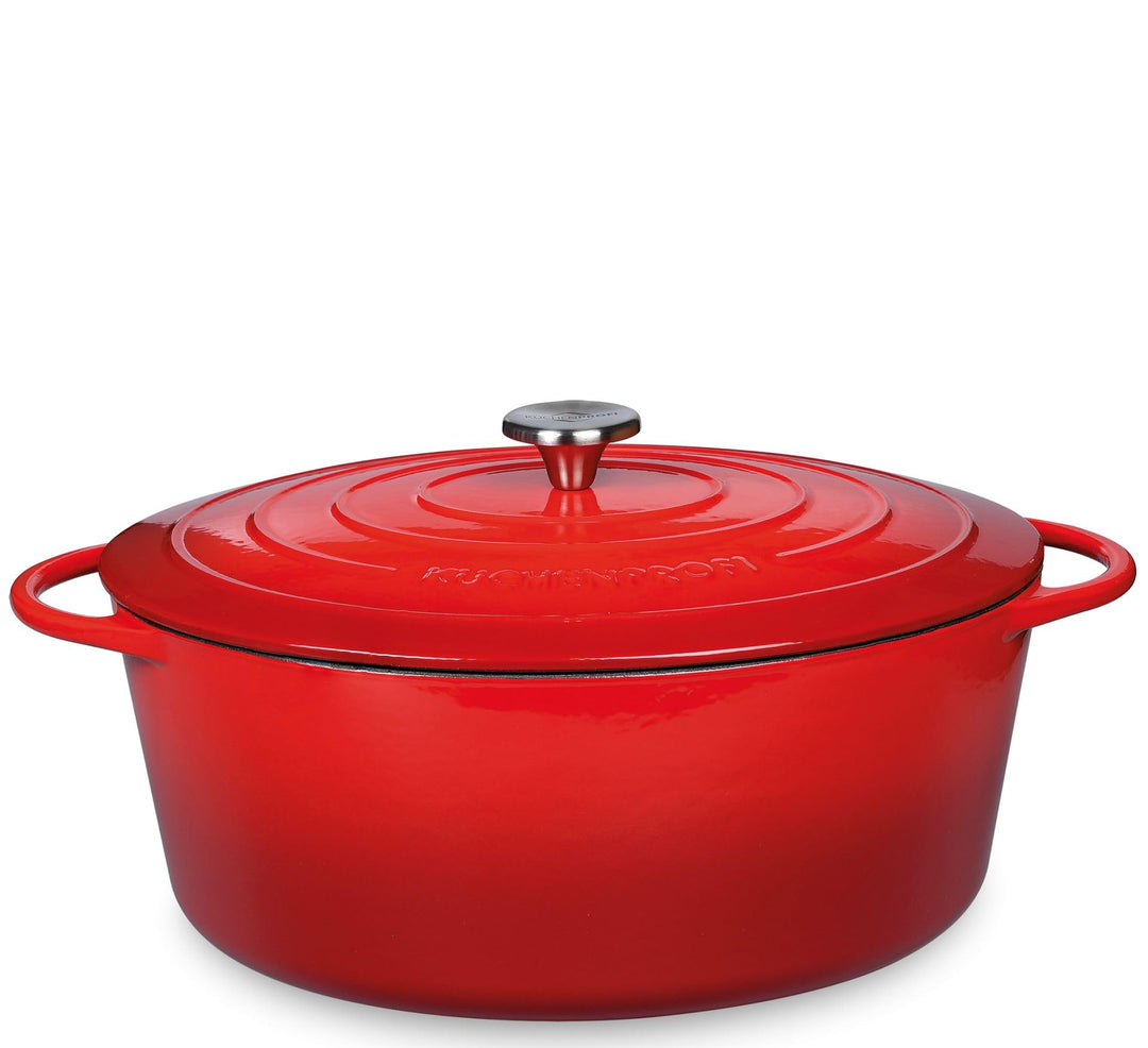 Küchenprofi Gusseisen Bräter mit Deckel, rot/innen schwarz, 35 cm, Schmortopf, Auflaufform, Dutch Ov