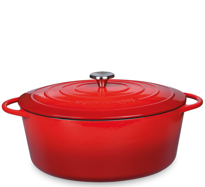 Küchenprofi Gusseisen Bräter mit Deckel, rot/innen schwarz, 35 cm, Schmortopf, Auflaufform, Dutch Ov