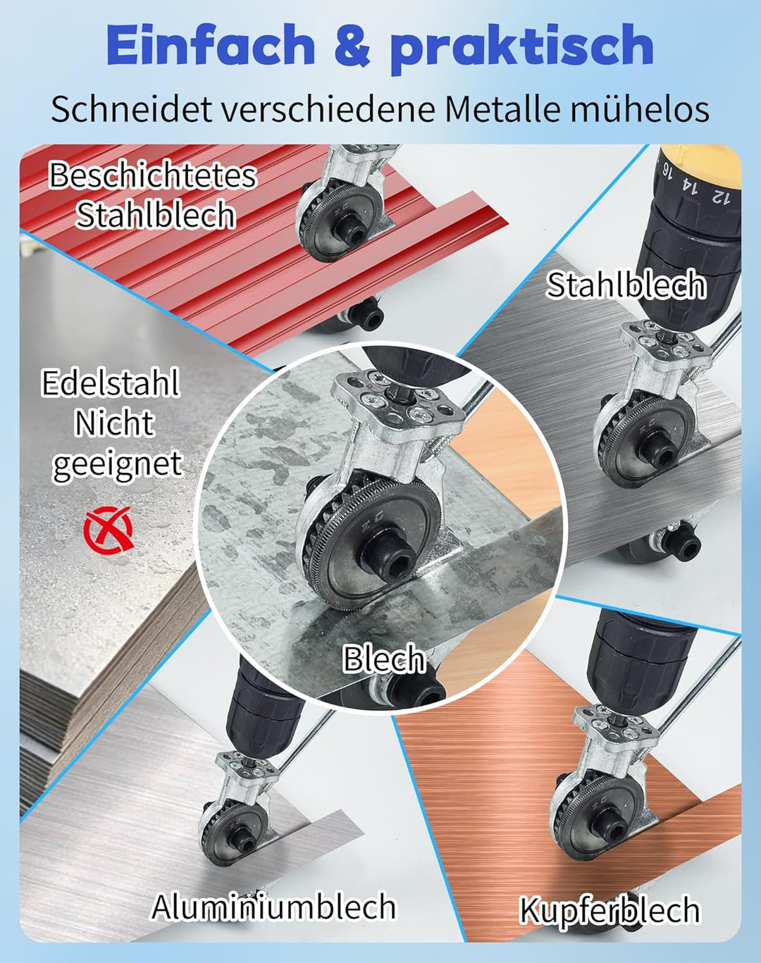 Elektrischer Blechschneider & Nibbler für Bohrmaschine – Metallknabber Bohraufsatz zum Schneiden von