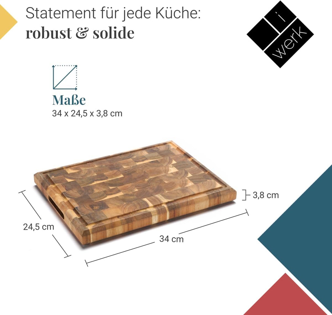 Küchenblock aus Hirnholz 34 × 24,5 cm | Hochwertiges Massivholz | Metzgerblock aus nachhaltigem Akaz