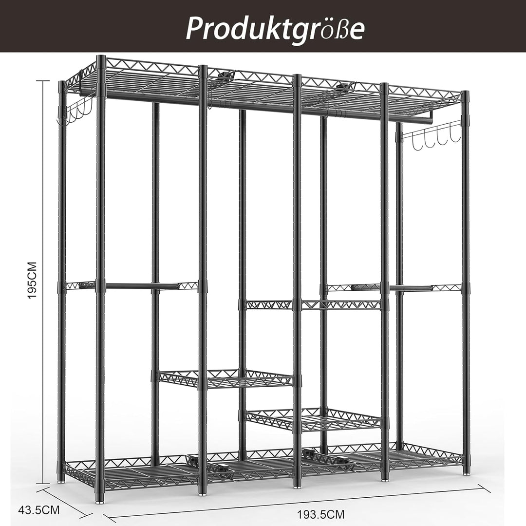 AQRA Offener Kleiderschrank System,Kleiderständer mit 9 Höhenverstellbarem Regalböden und 5 Kleiders