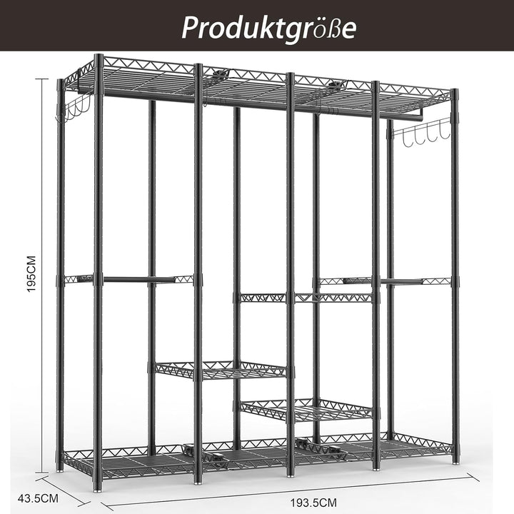 AQRA Offener Kleiderschrank System,Kleiderständer mit 9 Höhenverstellbarem Regalböden und 5 Kleiders