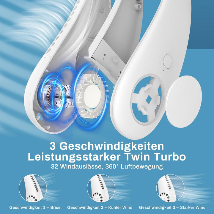 Timiyou Nackenventilator, Leise Halsventilatoren mit 360° Luftstrom, Hands Free Bladeless Fan, Tragb