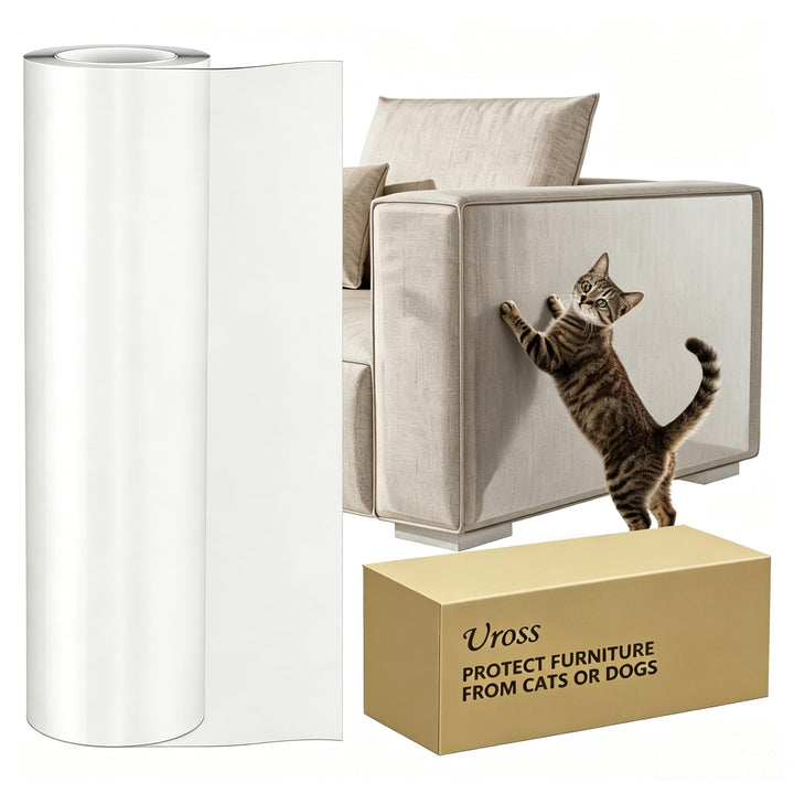 Uross Kratzschutz Sofa Katze Transparent 5m x 43cm, Katzenschutz Selbstklebend Tape Extra Long, Anti