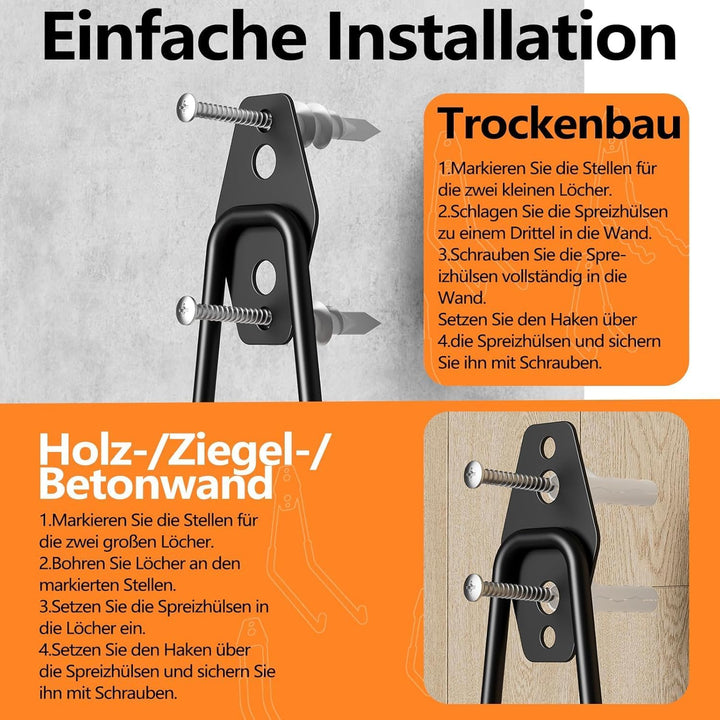 Kitmiido 12er Set Wandhaken für Garage | Schwerlast Doppelhaken | Platzsparende Aufbewahrung für Wer