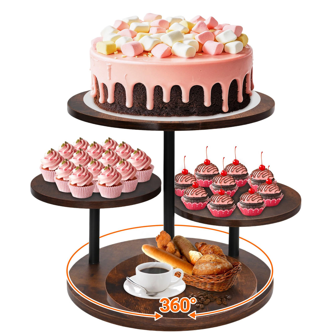 ohbien 4 Etagen Tortenständer Holz 360°drehbares, Torten Etagere Kuchen Ständer für Cupcakes, Kuchen