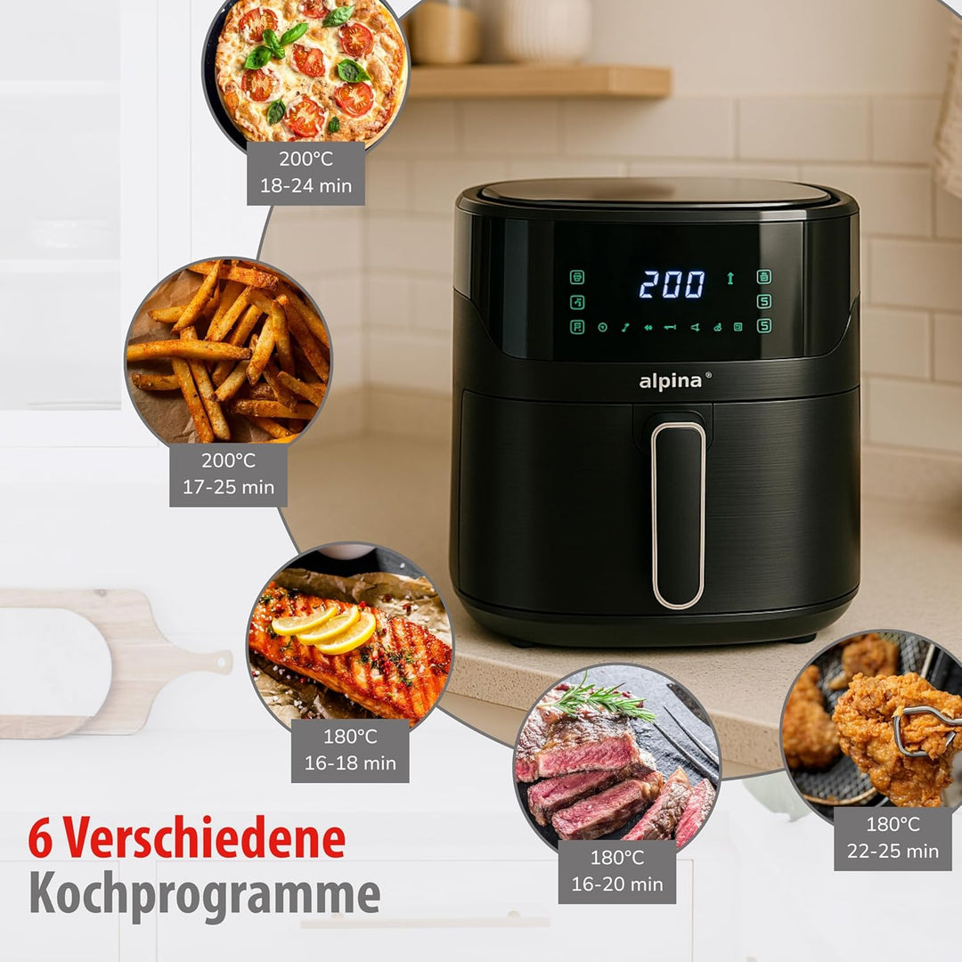 alpina Digitale Heissluftfritteuse 6L - Airfryer für 4 bis 6 Personen - Air Fyer mit einstellbarer T