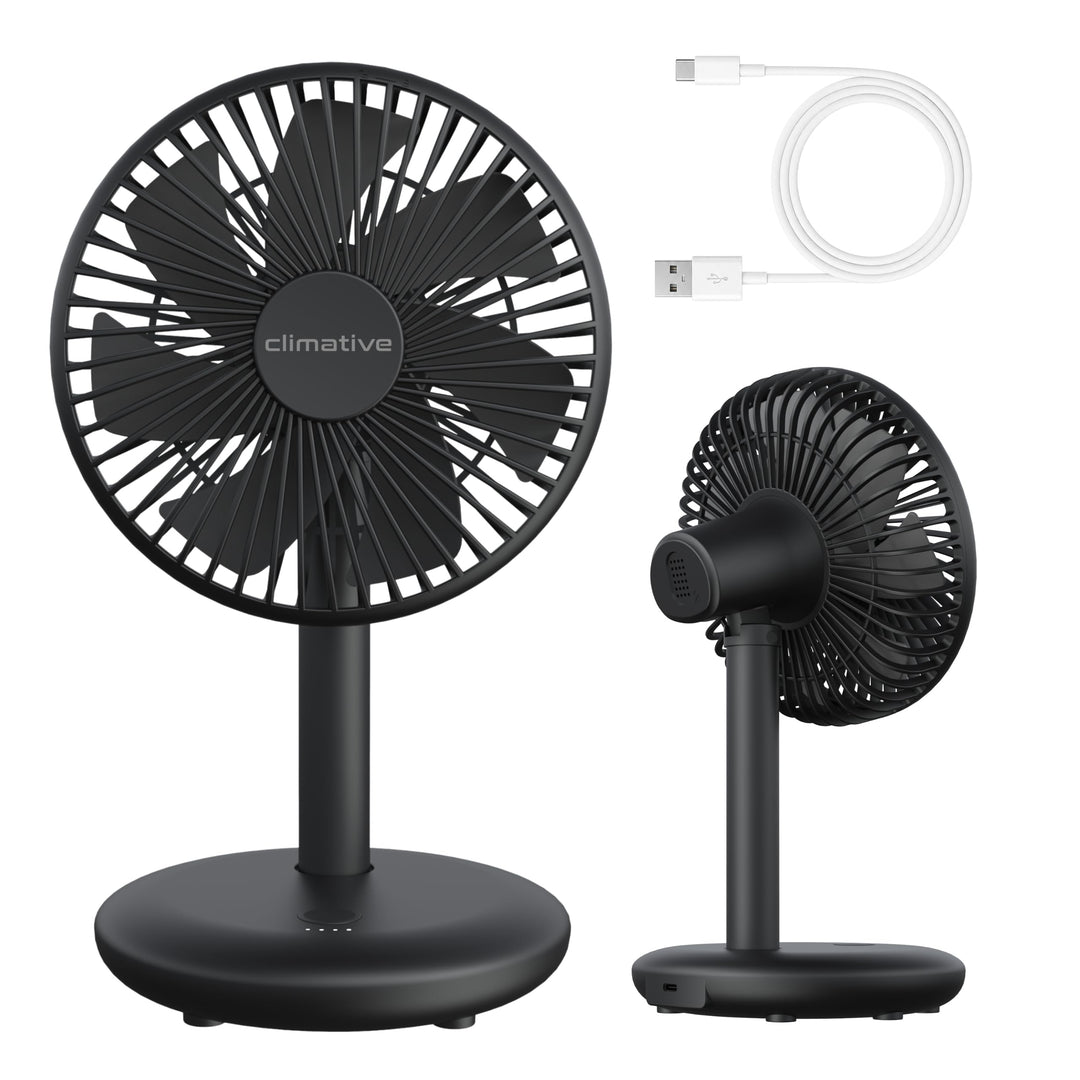 Tischventilator sehr leise - Akku USB Ventilator 4000mAh, Ø 16,5cm, bürstenloser 7-Flügel Mini Lüfte
