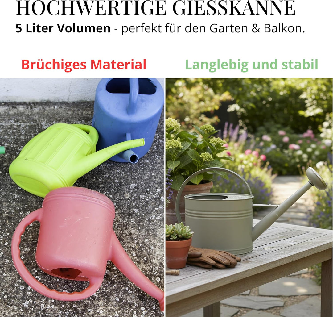 LIVLIG Giesskanne 5 Liter, Blumengiesskanne für Garten &amp; Balkon, Hochwertige Metallgiesskanne 5L aus