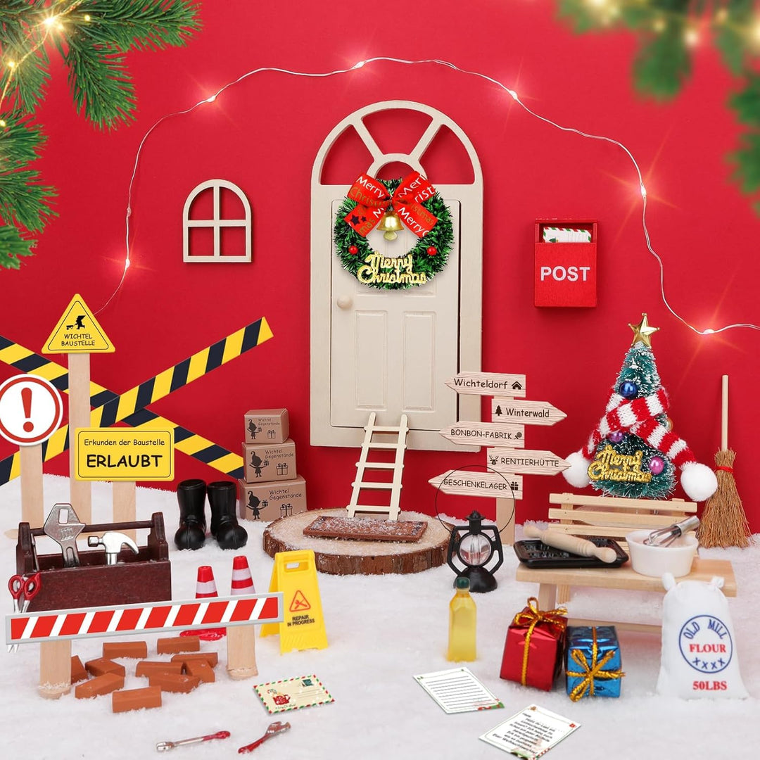 Wichtel Zubehör, 43 PCS Wichtel Set Weihnachten Komplett, Wichteltür Set mit Baustelle und Backset,