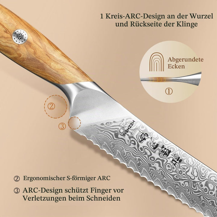 HEZHEN Damast Küchenmesser Set 5-Teilig, Professionelles Damaszener Stahl Kochmesser Set Santoku Mes