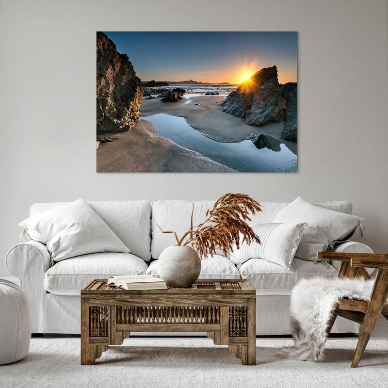 Bilder auf Leinwand 100x70cm Leinwandbild Landschaft britisch Ufer Küste Gross Wanddeko Bild Schlafz