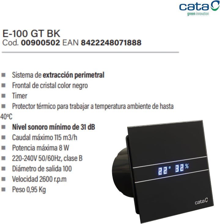 Cata E 100 G BK Bad-Abzieher, 8 W, Glas, Schwarz Modern, Modern
