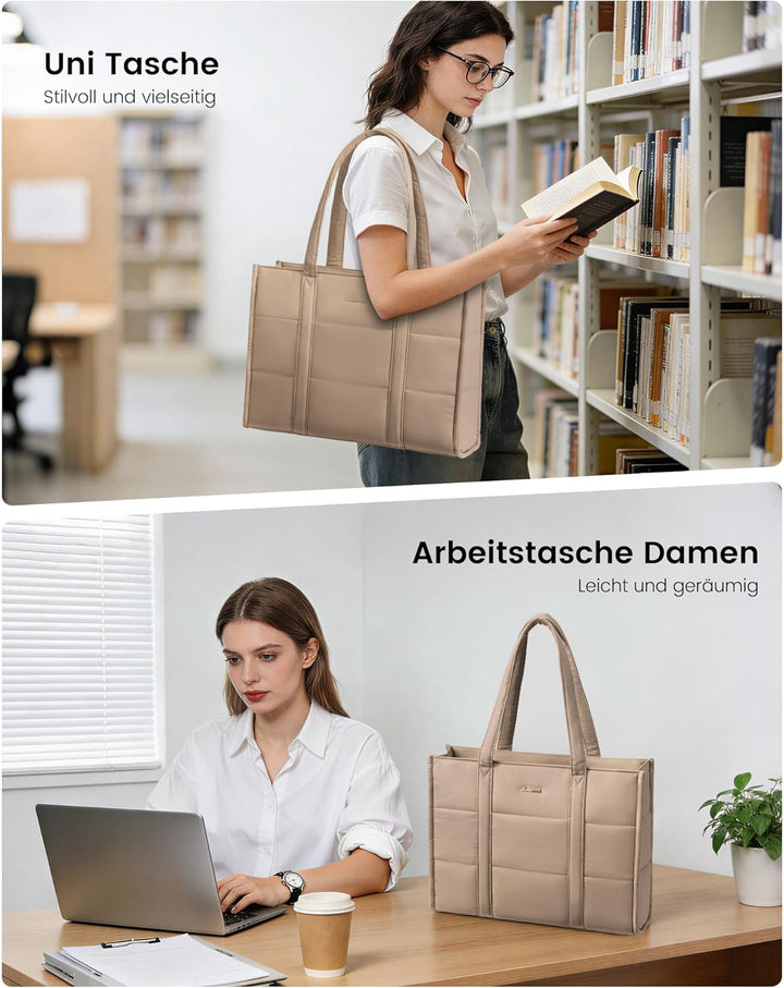 LOVEVOOK Laptop Handtasche Damen 17 Zoll, Gross Shopper Puffer Tasche Arbeitstasche Aktentasche, Tot