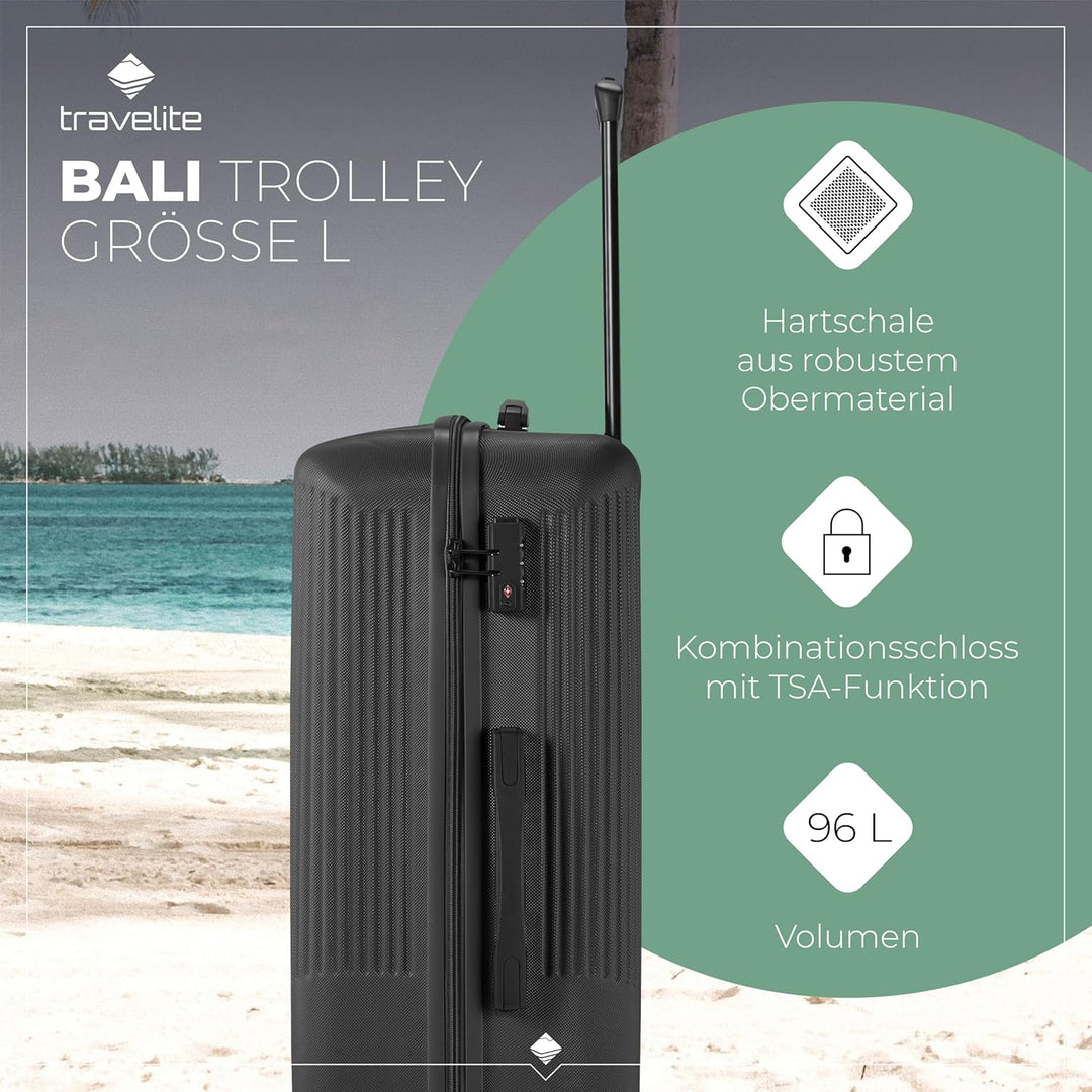 travelite 4-Rad Hartschalenkoffer gross 96 Liter, Gepäck Serie BALI: ABS Hartschalen Trolley mit TSA