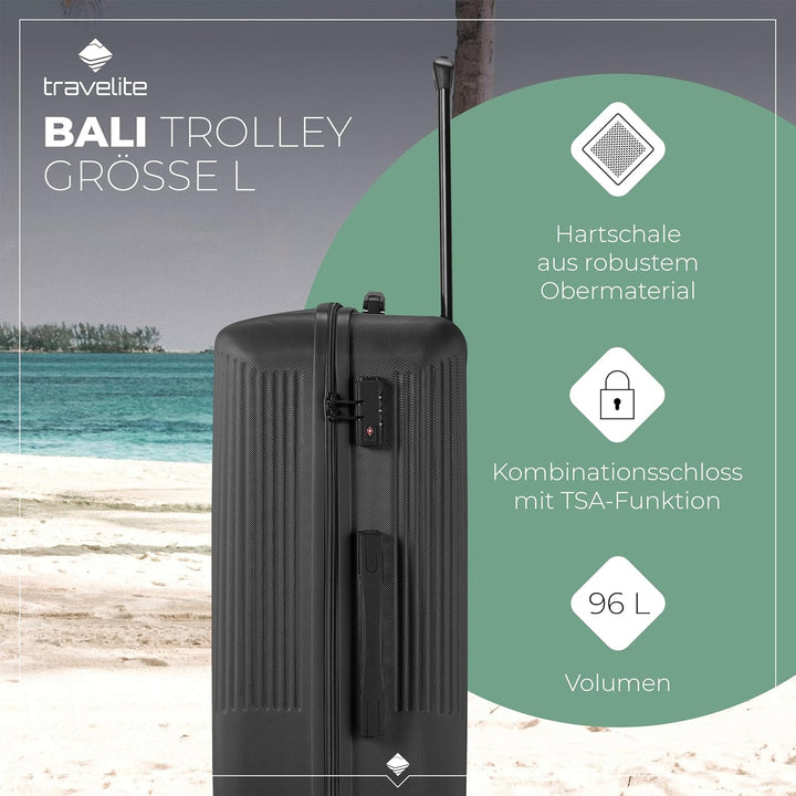 travelite 4-Rad Hartschalenkoffer gross 96 Liter, Gepäck Serie BALI: ABS Hartschalen Trolley mit TSA