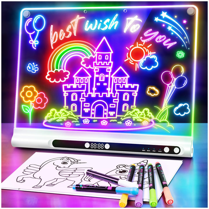 LED-Zeichenbrett Wiederaufladbares 41 cm, 9 Lichtmodi mit Timer, Neon-Trockenlöschtafel mit Ständer,