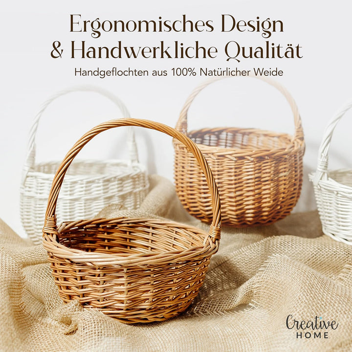 Creative Home Kleiner Weidenkorb mit Henkel | Klein 22 x 22 x 26 cm (+/- 2 cm) | Handgeflochtener, G