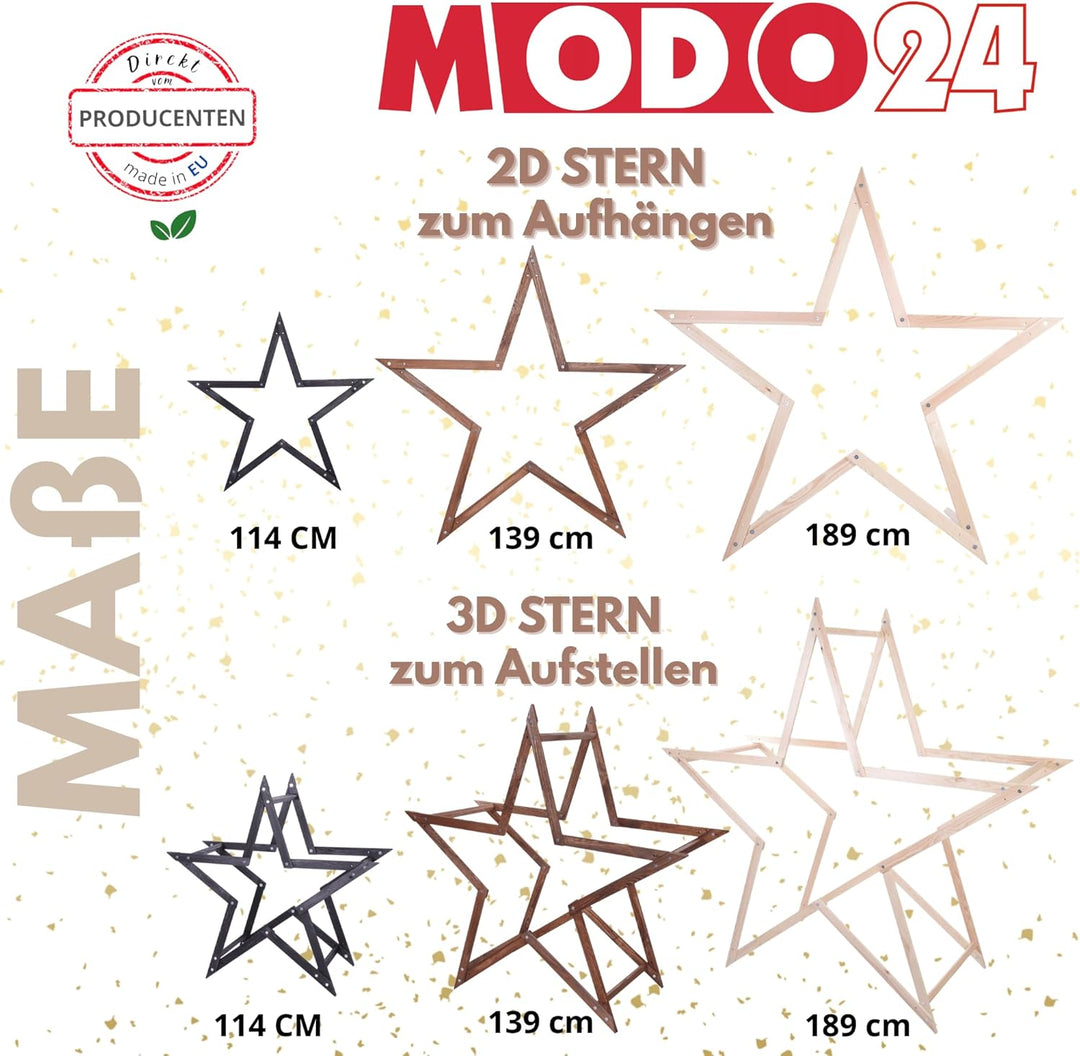 DIY Stern MODOSTAR 2D Weihnachtsstern Set aus FSC Holz, Sternabmessungen: 114 cm, zum Aufstellen im