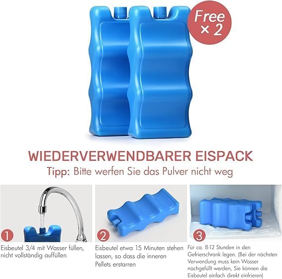 NCVI Muttermilch-Kühltasche mit integrierten Kühlakkus, Isoliertasche für 6 Baby-Flaschen bis zu 150