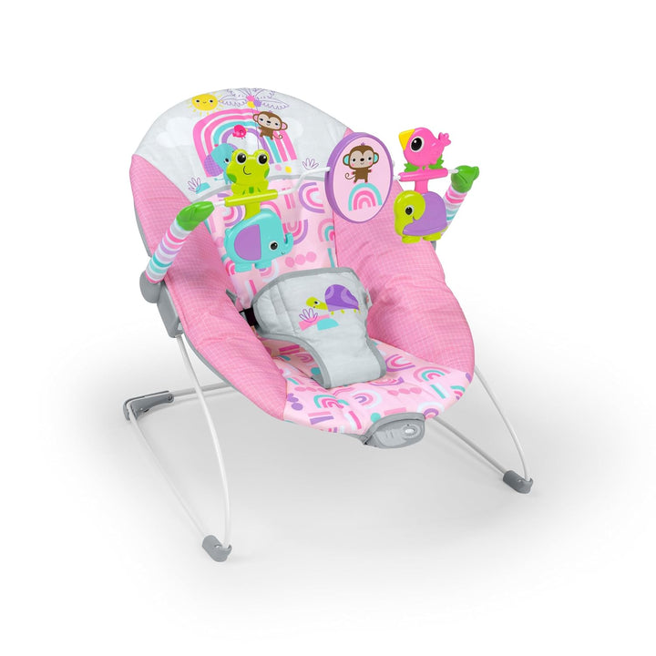 Bright Starts, Pink Paradise Tragbare Babywippe Babyschaukel mit vibrierendem Sitz und Spielzeugstan
