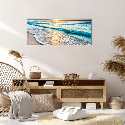 Panorama Bilder auf Leinwand 100x40cm Leinwandbild Meer Welle Strand Gross Wanddeko Bild Schlafzimme