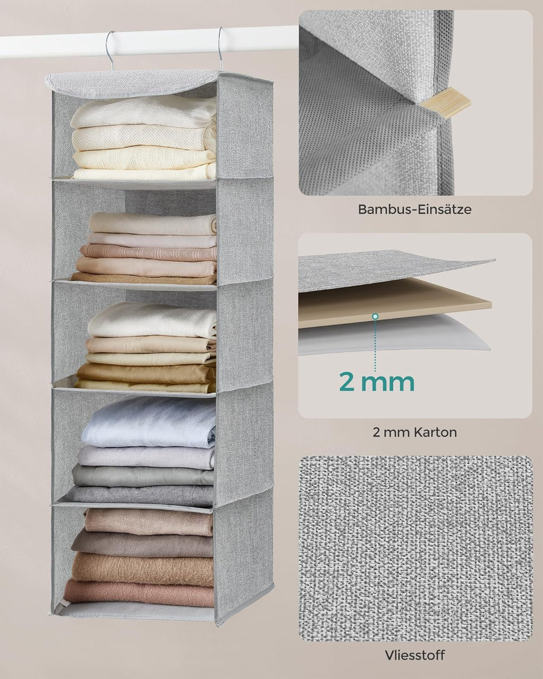 SONGMICS Hängeorganizer, 2er Set, Schrank-Organizer, Hängeregal, Hängeaufbewahrung, faltbar und plat