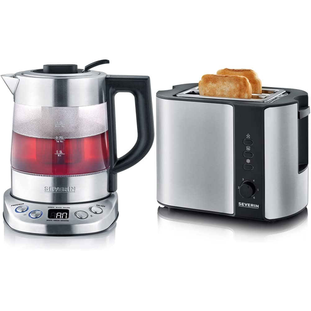 SEVERIN WK 3473 Glas-Tee-/Wasserkocher Deluxe Mini (ca. 2.200 W, Für 1 L Wasser/0,75 L Tee) edelstah
