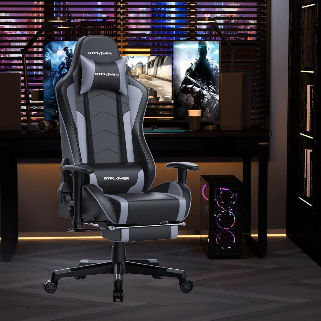 GTPLAYER Gaming Stuhl mit Fussstützen Lautsprecher Bluetooth, Gamer Stuhl Ergonomischer Computerstuh