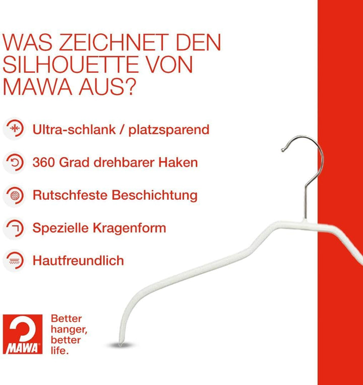 MAWA Kleiderbügel, Set mit 50 platzsparenden und rutschfesten Bügeln, ideal für Hemden und Blusen, m