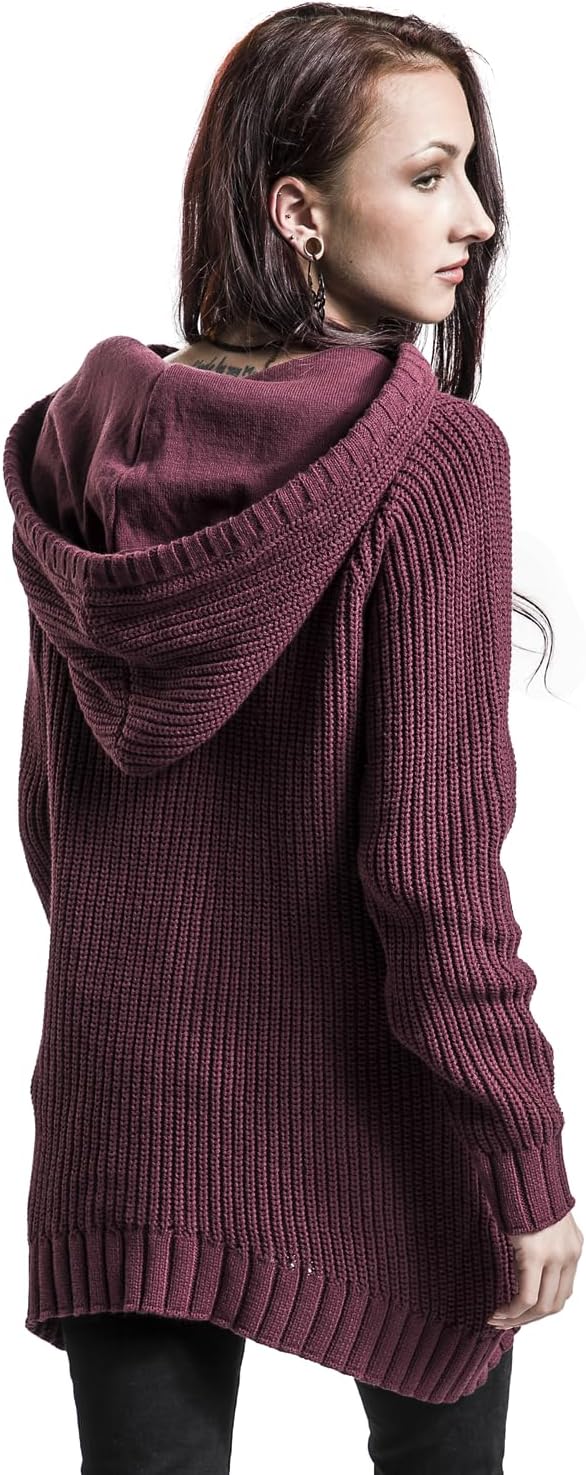 Black Premium by EMP Damen dunkelroter Strickpullover mit Kapuze und Schnürung M Bordeaux, M Bordeau