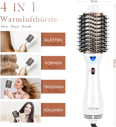 One-Step Warmluftbürste, PARWIN PRO BEAUTY Haartrockner und Volumenbürste, 4 in 1 Ovale Föhnbürste,